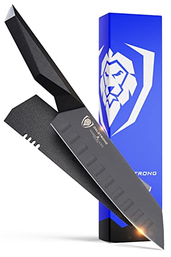 Dalstrong Shadow Black Series Black Titanium Nitride Coated High Carbon 7CR17MOV-X Vacuum Treated Steel Santoku Kitchen Knife, 7 Inches, Sheath Included