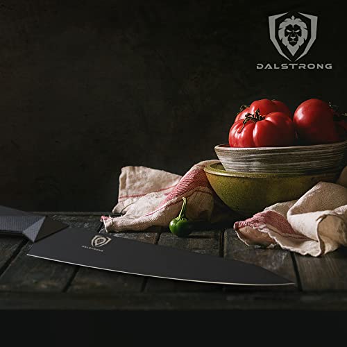 Dalstrong Shadow Black Series Black Titanium Nitride Coated High Carbon 7CR17MOV-X Vacuum Treated Steel Chef Kitchen Knife, 8 Inches, Sheath Included