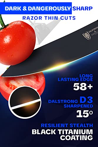 Dalstrong Shadow Black Series Black Titanium Nitride Coated High Carbon 7CR17MOV-X Vacuum Treated Steel Chef Kitchen Knife, 8 Inches, Sheath Included