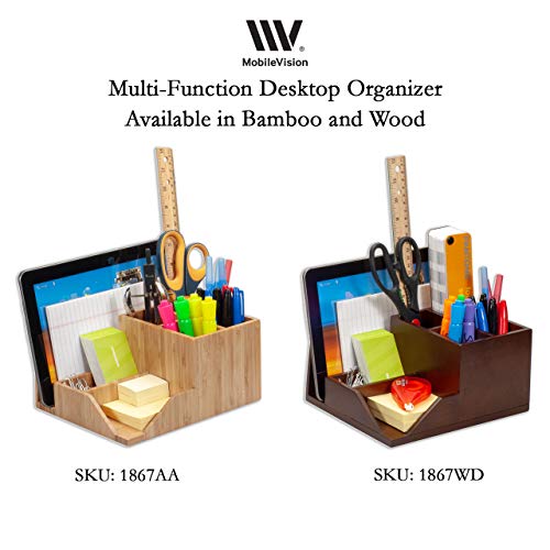 MobileVision Wood Multi-Function Desktop Organizer; Store Stationary Items Like notepads, File folders, paperclips, Business Cards, pens, More