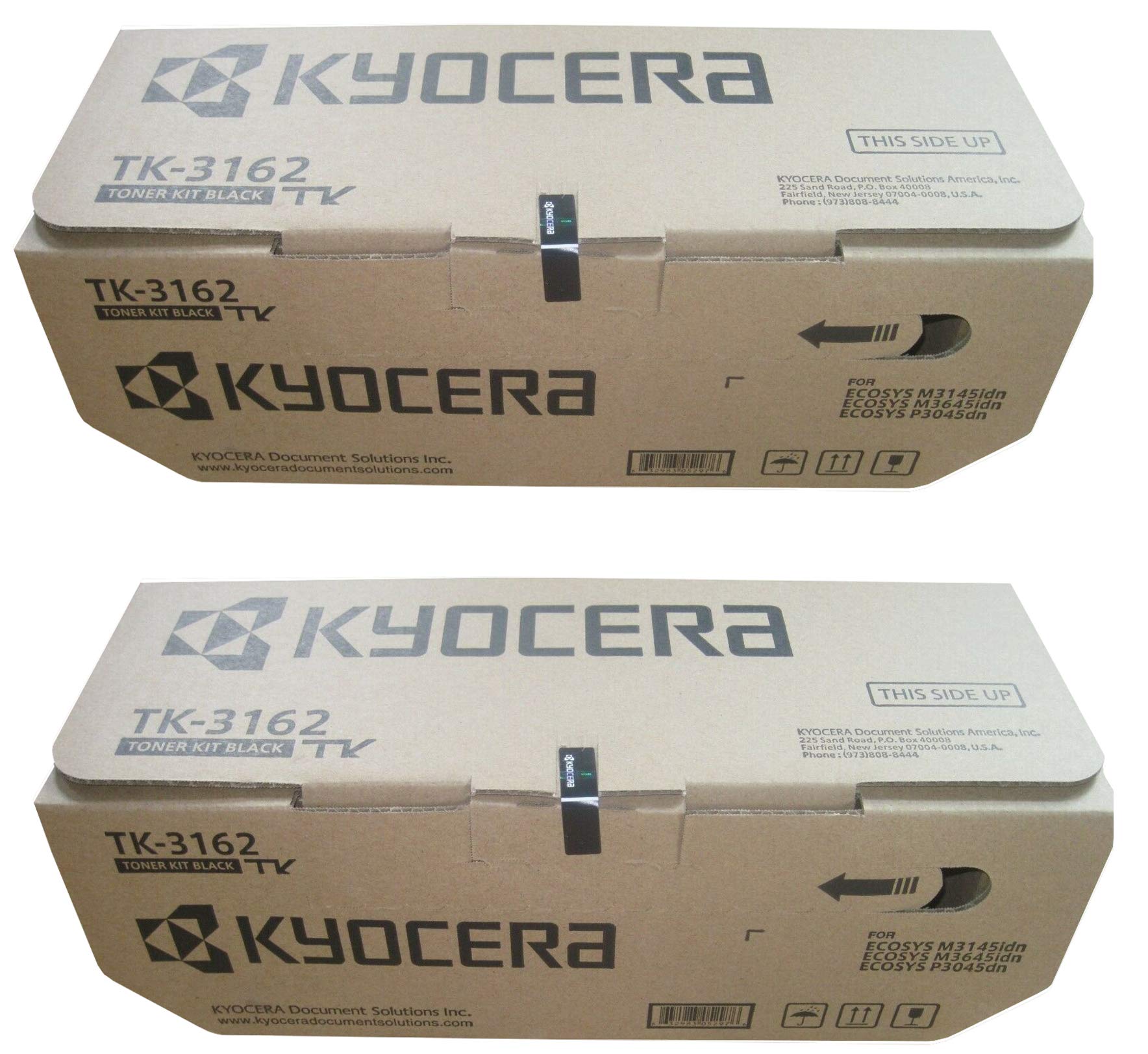 Kyocera 1T02T90US0 Model TK-3162 Black Toner Kit, Compatible with ECOSYS P3045dn Monochrome Laser Printer, Up to 12500 Pages Yield (Pack of 2)