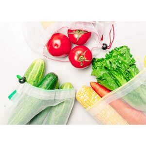 Ecowaare Set of 15 Reusable Mesh Produce Bags - Eco-Friendly - Washable and See-Through - with Colorful Tare Weight Tags - 3 Sizes