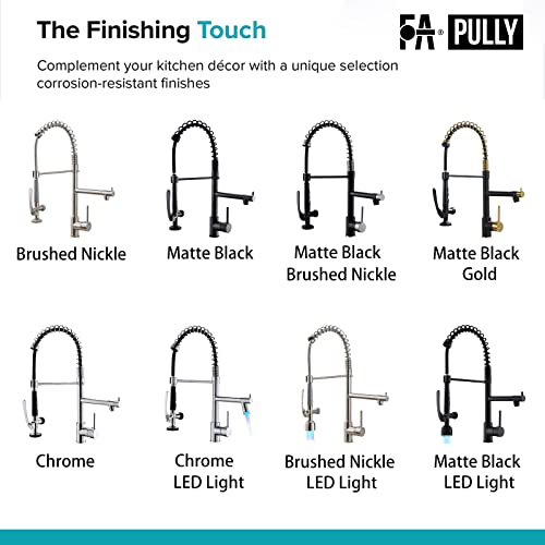 Fapully Commercial Single Handle Pull Down Sprayer Brushed Nickel Kitchen Faucet, Kitchen Sink Faucet with LED Light