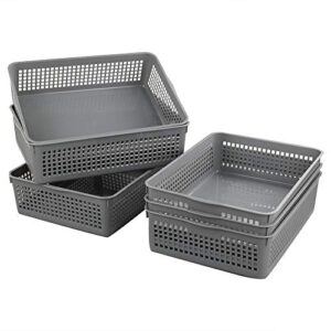 nicesh a4 size plastic basket, desktop file storage organization tray, set of 6 (grey)