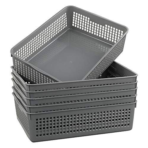 Nicesh A4 Size Plastic Basket, Desktop File Storage Organization Tray, Set of 6 (Grey)