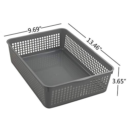 Nicesh A4 Size Plastic Basket, Desktop File Storage Organization Tray, Set of 6 (Grey)