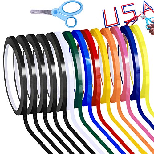 Supla 10 Colors 14 Rolls Whiteboard Art Tape 1/4" Wide X 55yd Long Per Roll Artist Tape Marking Grid Tapes Chart Graphic Tape Single-Side Self-Adhesive Mara Tape with a Scissor for Art Board Outdoor