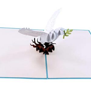 iGifts And Cards Inspirational White Dove with Olive Branch 3D Pop Up Greeting Card - Religious Sympathy Card, Condolences Card, Congratulations Ordination Gift, Beautiful Priest Appreciation Present