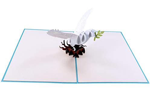 iGifts And Cards Inspirational White Dove with Olive Branch 3D Pop Up Greeting Card - Religious Sympathy Card, Condolences Card, Congratulations Ordination Gift, Beautiful Priest Appreciation Present