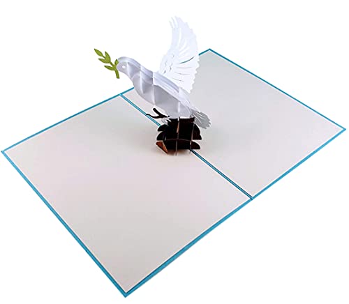 iGifts And Cards Inspirational White Dove with Olive Branch 3D Pop Up Greeting Card - Religious Sympathy Card, Condolences Card, Congratulations Ordination Gift, Beautiful Priest Appreciation Present