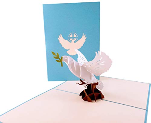 iGifts And Cards Inspirational White Dove with Olive Branch 3D Pop Up Greeting Card - Religious Sympathy Card, Condolences Card, Congratulations Ordination Gift, Beautiful Priest Appreciation Present