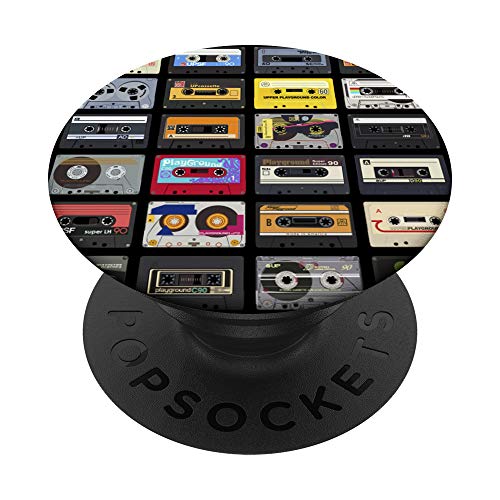 Vintage Retro Tape Cassette Variety Pattern PopSockets PopGrip: Swappable Grip for Phones & Tablets