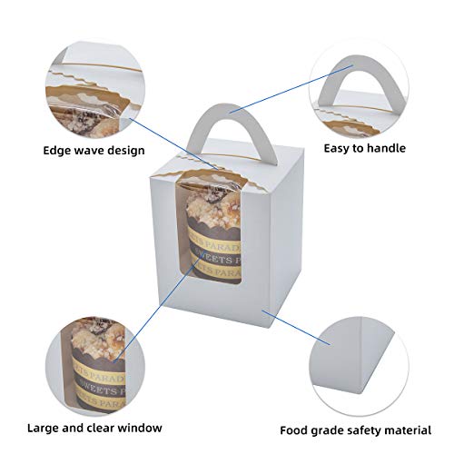 25 Pack Portable Cupcake Boxes Containers With PVC Window Candy Box