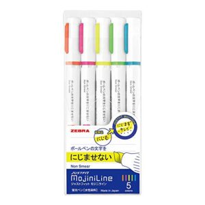 zebra highligher just fit mojiniline, blurring proof for ballpoint pen wrinting (5 color set) wks22-5c