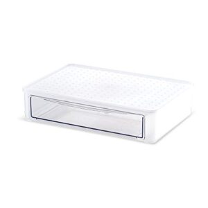 madesmart plastic stacking pull-out drawer for bathroom storage, stackable bathroom organizer drawer with clear front, frost