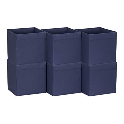 Household Essentials 87-1 Foldable Fabric Storage Bins | Set of 6 Cubby Cubes with Flap Handle, Navy Blue