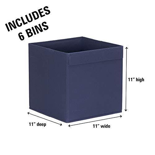 Household Essentials 87-1 Foldable Fabric Storage Bins | Set of 6 Cubby Cubes with Flap Handle, Navy Blue
