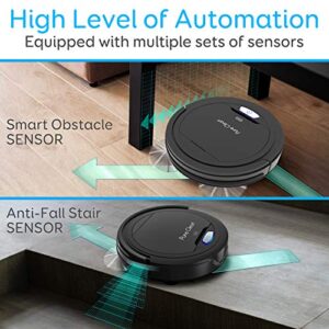 SereneLife Pure Clean Robot Vacuum Cleaner - Upgraded Lithium Battery 90 Min Run Time - Automatic Bot Self Detects Stairs Pet Hair Allergies Friendly Robotic Home Cleaning for Carpet Hardwood Floor