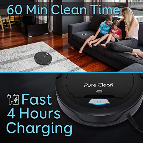 SereneLife Pure Clean Robot Vacuum Cleaner - Upgraded Lithium Battery 90 Min Run Time - Automatic Bot Self Detects Stairs Pet Hair Allergies Friendly Robotic Home Cleaning for Carpet Hardwood Floor