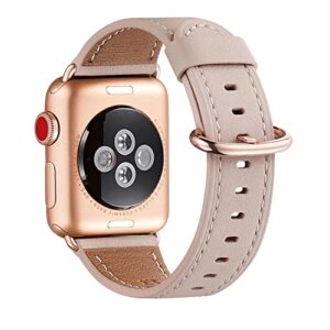 wfeagl compatible with apple watch band 38mm 40mm 41mm women, top genuine leather band for iwatch se & series 8 7 6 5 4 3 2 1 (pink sand+rosegold)