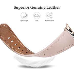 WFEAGL Compatible with Apple Watch Band 38mm 40mm 41mm Women, Top Genuine Leather Band for iWatch SE & Series 8 7 6 5 4 3 2 1 (Pink Sand+Rosegold)