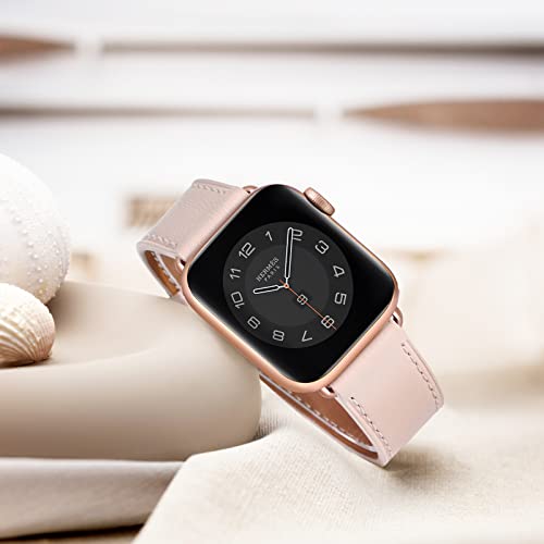 WFEAGL Compatible with Apple Watch Band 38mm 40mm 41mm Women, Top Genuine Leather Band for iWatch SE & Series 8 7 6 5 4 3 2 1 (Pink Sand+Rosegold)