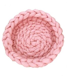 wowowmeow handmade chunky knit cat soft wool bed cozy kitty warm nest bed (l, pink)
