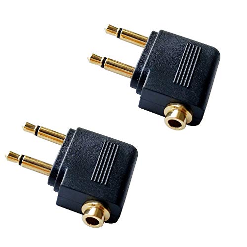 Dual 3.5mm Male to 3.5mm Female Airplane Headphone Adapter Gold Plated (2 Pack)