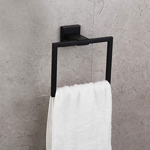 GERZWY Modern Black Towel Holder SUS304 Stainless Steel Towel Hanger Towel Ring for Bathroom Lavatory Wall Mount Contemporary Style JG1906-BK