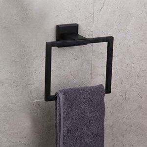 GERZWY Modern Black Towel Holder SUS304 Stainless Steel Towel Hanger Towel Ring for Bathroom Lavatory Wall Mount Contemporary Style JG1906-BK