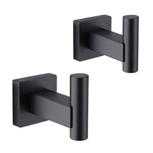 gerzwy bathroom matte black coat hook sus 304 stainless steel single towel/robe clothes hook for bath kitchen garage heavy duty contemporary hotel style wall mounted 2 pack dg1407-bk