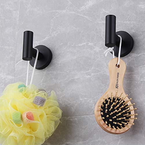 GERZWY Bathroom Matte Black Coat Hook SUS 304 Stainless Steel Single Towel/Robe Clothes Hook for Bath Kitchen Contemporary Hotel Style Wall Mounted 2 Pack AG1107B-BK