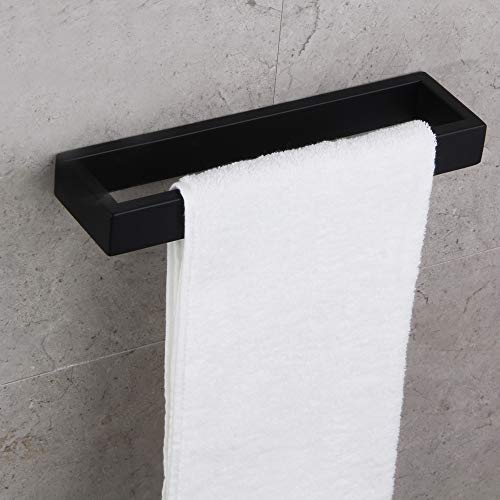 GERZWY Modern Black Towel Holder SUS304 Stainless Steel Towel Hanger Towel Ring for Bathroom Lavatory Wall Mount Contemporary Style HG1706-BK
