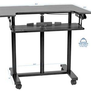 VIVO Mobile Height Adjustable Table, Stand Up Desk Cart with Sliding Keyboard Tray, Computer Workstation, Rolling Presentation Cart, Black, CART-V06A