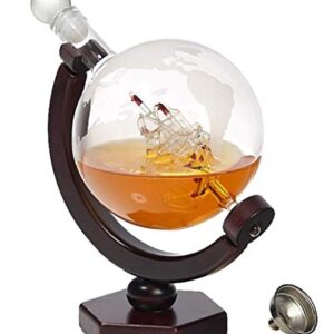 Whiskey Decanter Globe Set - Lead-Free Decanter for Whiskey, Wine, Cocktails, Liquor, Scotch, Bourbon, Vodka - 850ml. Impressive Home-Bar Beverage Ser