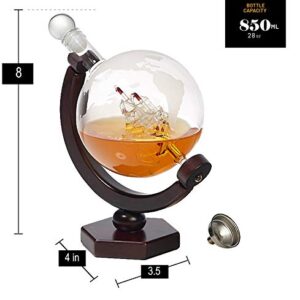 Whiskey Decanter Globe Set - Lead-Free Decanter for Whiskey, Wine, Cocktails, Liquor, Scotch, Bourbon, Vodka - 850ml. Impressive Home-Bar Beverage Ser