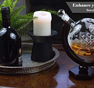 Whiskey Decanter Globe Set - Lead-Free Decanter for Whiskey, Wine, Cocktails, Liquor, Scotch, Bourbon, Vodka - 850ml. Impressive Home-Bar Beverage Ser