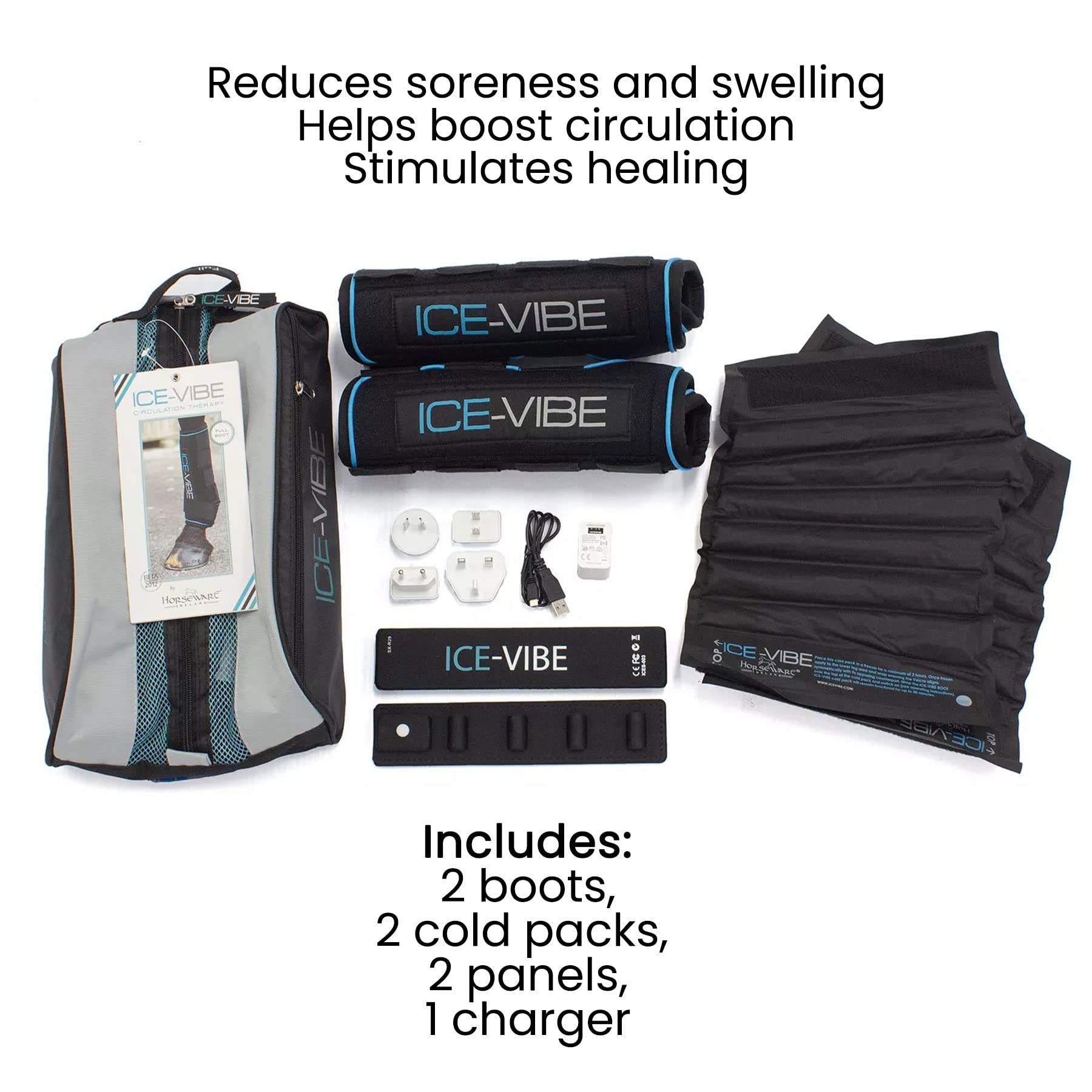 Horseware Ireland Portable Rechargeable Horse Ice-Vibe Boots - Pack of 2, X-Full Size