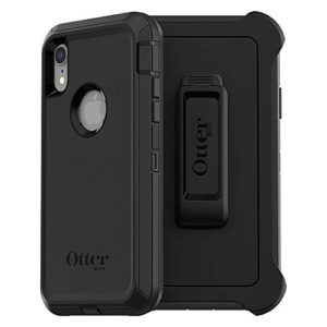 otterbox iphone xr defender series case - black, rugged & durable, with port protection, includes holster clip kickstand