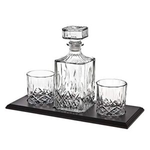 Whiskey Decanter and Glasses Barware Set, for Liquor Scotch Bourbon Wine or Vodka - Includes 2 Whisky Glasses on Wooden Display Tray Clear