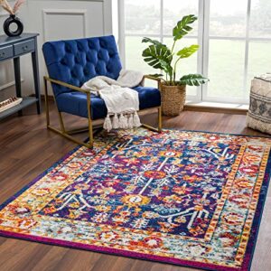 hauteloom istanbul collection bohemian, boho area rug for living room bedroom - traditional oriental style - vintage distressed - orange, red, blue, colorful - 5'3" x 7'3"