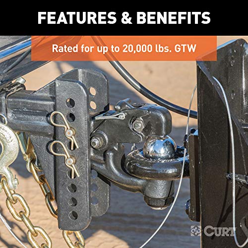 CURT 45908 Adjustable Pintle Hitch Combination, 2-1/2-Inch Receiver, 6-Inch Drop, 2-5/16-Inch Ball, 20,000 lbs, CARBIDE BLACK POWDER COAT