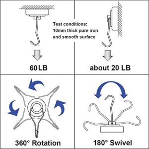 LOVIMAG Swivel Swing Strong Magnetic Hooks, 60LBS Magnetic Hooks Heavy Duty for Cruise, Home, Kitchen, Workplace, Office and Garage, 67.5mm(2.66in) in Length - Pack of 8