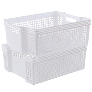 obstnny 2-pack white stacking storage bin, plastic stackable storage basket, r