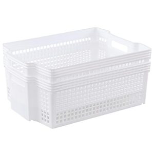 Obstnny 2-Pack White Stacking Storage Bin, Plastic Stackable Storage Basket, R