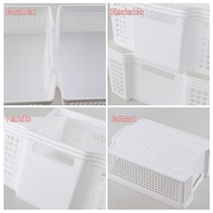 Obstnny 2-Pack White Stacking Storage Bin, Plastic Stackable Storage Basket, R