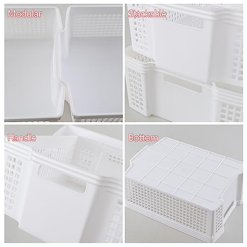 Obstnny 2-Pack White Stacking Storage Bin, Plastic Stackable Storage Basket, R