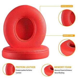 Replacement Ear Pads Ear Cushion Kit Memory Foam Earpads Compatible with Beats Solo 2 Solo 3 Wireless Headphones with Soft Protein Leather (Red)