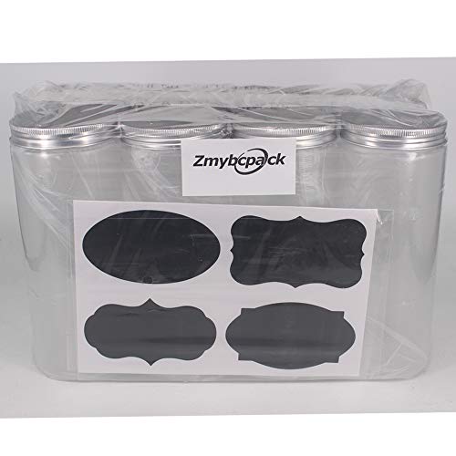 zmybcpack 8 Pack 20 oz (600 ml) Clear Straight Cylinders Plastic Storage Jars- Wide Opening Tubs with Aluminum Lids - BPA Free PET Container Home & Kitchen Storage of Dry Goods, Peanut, Candy