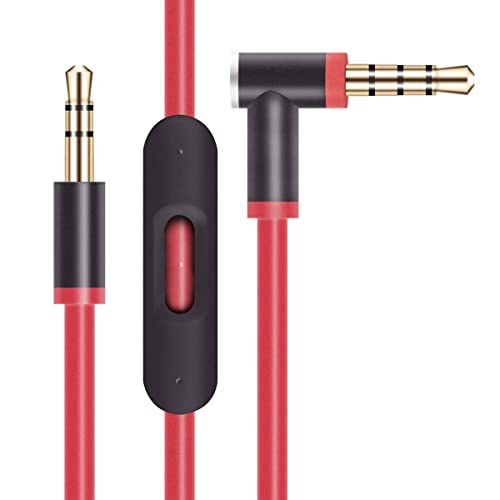 Replacement Audio Cable Cord Wire with in-line Microphone and Control + OEM Replacement Leather Pouch/Leather Bag for Beats by Dr Dre Headphones Solo/Studio/Pro/Detox/Wireless/Mixr/Executive (red)